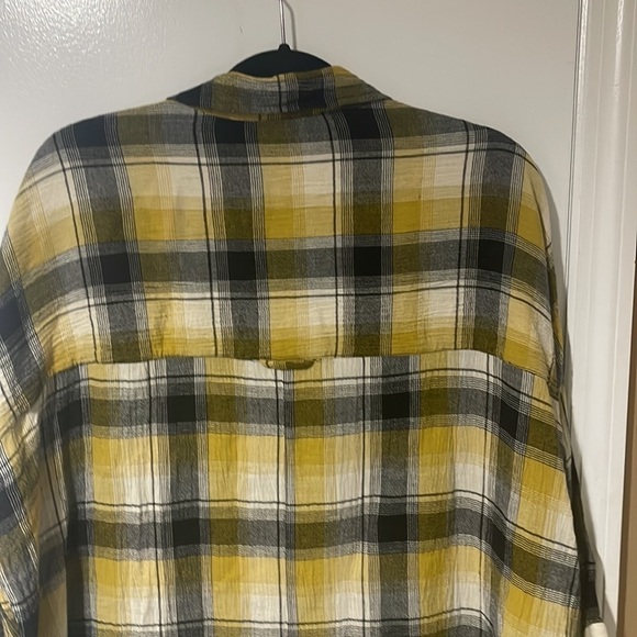 Anthropologie Maeve Yellow Plaid Button Down Blouse Large - Picture 9 of 10
